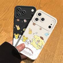 SANRIO スマホケース：サンリオスマホケース - プリン犬のハンドルスマホケース、キュートでコミックスタイルのクリエイティブなデザインのスマホケース、スキンフィールのフロスト加工スマホケース、 17、16 PRO、15 PLUS、14 PRO MAX、13、12、11に適応する、完全な保護でレンズを落ちるから守ります。 - ブラック - チェックする 1