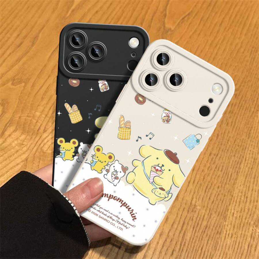 SANRIO スマホケース:サンリオスマホケース - プリン犬のハンドルスマホケース、キュートでコミックスタイルのクリエイティブなデザインのスマホケース、スキンフィールのフロスト加工スマホケース、 17、16 PRO、15 PLUS、14 PRO MAX、13、12、11に適応する、完全な保護でレンズを落ちるから守ります。 - ブラック - チェックする 1