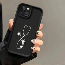 Black Phone Case With White Stethoscope And Print - Shape - View 6
