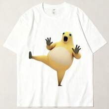 Camiseta divertida con gráfico de rana-dinosaurio color crema, nueva y popular en internet, de manga corta, corte holgado, sin formación de bolitas. - Negro - Ver 6