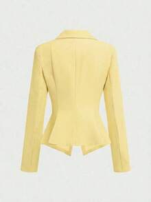 Set de 2 piezas Traje formal elegante de negocios: Blazer + Falda con abertura en el bajo - Amarillo - Ver 7