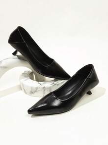 Elegant Basic Neutral PU Leather Buckle High Heels For Outdoor Wear - Black - View 9