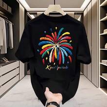 Camiseta de manga corta de estilo americano, cuello redondo, de algodón grueso, nuevo modelo unisex, marca de moda, camiseta básica estilo ins. GZNC - 250 g de algodón puro - blanco fuegos artificiales - Ver 2
