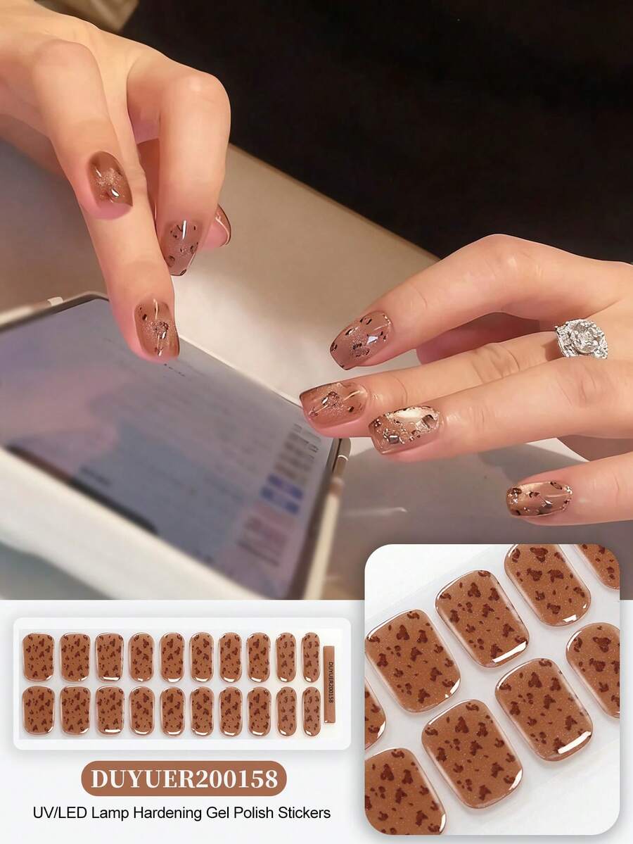 半固化凝胶美甲贴，20片装，持久耐用，沙龙级品质，易于粘贴和卸除，需配合UV灯使用