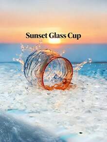 Hand-Painted Sunset Wave High Borosilicate Glass Cup, Heat-Resistant Water Bottle, American Beach Style Coffee/Milk/Tea Latte Cup, Multipurpose Office/Valentine's Day/Christmas Creative Gift - Multicolor - View 9
