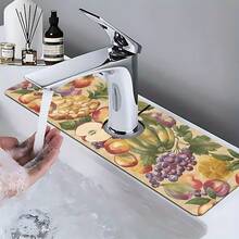 1 pieza Alfombrilla de fregadero con estampado de frutas, de poliéster duradero, de secado rápido, fácil de limpiar, adecuada para cocina y baño, fácil de instalar, decoración diaria, regalo, alfombrilla de baño, alfombrilla de fregadero duradera, accesorio de fregadero - Multicolor - Ver 2