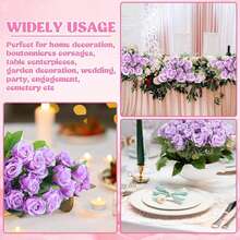 1pc/5pcs/10pcs/12pcs/20pcs 20-Inch Purple Artificial Rose Flowers, Premium Lifelike Roses, Suitable For Home Decor, Room Decor, Dining Table Decor, Wedding Decor, Bridal Bouquet, Wrist Corsage, Flower Arrangement. Suitable For Home, Restaurant, Bedro - Purple - View 4