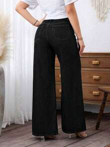 Jeans de uso diario simples de unicolor para mujer - Negro - Ver 2