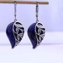 1 Đôi bông tai đá Lapis Lazuli tự nhiên, bông tai dáng hoa bằng thép không gỉ, bông tai màu ngọc lam, không gây dị ứng và không phai màu. - Màu xanh lam - Xem 11