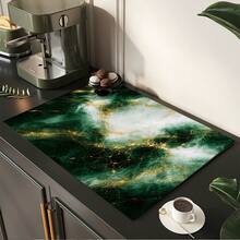 1pc Marble Print Pattern Drainage Mat/Absorbent Mat/Drying Mat For Coffee Maker, Tableware - Absorbent Polyester Desktop Protective Mat With Rubber Anti-Slip Pad, For Kitchen Counter Decor, Home Bar And Dining Table - Multicolor - View 3