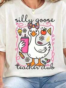 Camiseta del Club de Maestros Silly Goose con Diseño de Arte Mexicano, Camiseta Divertida para el Club de Maestros, Linda Camiseta para el Regreso a Clases, Regalo de Agradecimiento para Maestros, Regalo Divertido para Maestros. Camiseta de Algodón para Familia Coordinada. - Blanco - Ver 8