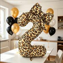 2pcs Large 40-Inch Leopard Print Number Balloons & 21-Inch Leopard Print Bow Foil Balloons, Suitable For Wedding, Birthday, Anniversary, Summer Party, Father's Day, Graduation Party Decoration, Indoor Room Decor - Leopard Print - View 10