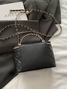 2026 New Embroidered Rhombus Pattern Niche High-Quality Makeup Box, Mini Lipstick Bag, Shoulder Crossbody Bag - Black - View 11