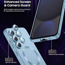 CteGlodrix Ốp lưng điện thoại từ tính cho Galaxy A56 A36 A16 S25 FE S26 A17 A07 [Tích hợp bảo vệ ống kính camera] Ốp bảo vệ điện thoại siêu mỏng bằng silicon mềm chống rơi, bóng kim loại cho S26 Ultra S25 Ultra S24 Ultra - Đỉnh xa màu xanh - Xem 4