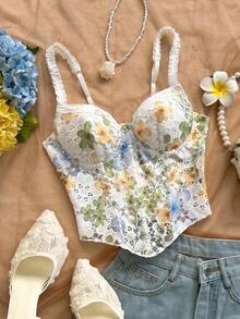 Camiseta de tirantes elegante y bohemia con estampado tropical, adecuada para la playa, el Día de San Valentín, la temporada de bodas, fiestas y festivales de música - Multicolor 2 - Ver 7