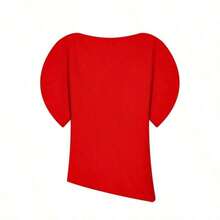 Blusa corta de primavera 2026 con mangas abullonadas asimétricas, cuello redondo y diseño con cremallera en la espalda, estilo callejero de verano - Rojo - Ver 4