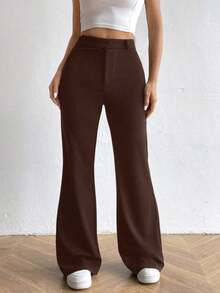 Pantalones acampanados de cintura alta - Marrón 2 - Ver 7