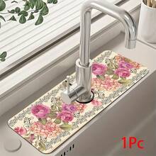 1pc Floral Pattern Faucet Cover, Durable Polyester, Quick Drying, Easy To Clean, Suitable For Kitchen And Bathroom, Easy Installation, Daily Decor, Gift, Bathroom Mat, Durable Faucet Cover, Faucet Accessory - Multicolor - View 14