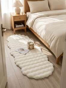 1pc White Double-Sided 3D Checkered Faux Rabbit Fur Bubble Fleece Decorative Rug, Wavy Edge, Fluffy And Soft Touch, Gentle Color, Cozy And Healing, Cat-Like Texture, Fuzzy, Soft Long Pile, Non-Slip Bottom, Low Shedding, Easy Care And Easy Clean, Thick And Durable Rug, Suitable For Living Room, Bedroom, Study, Entryway, Dining Room, Laundry Room Decoration, Skin-Friendly And Soft Material, Personalized Home, Fashion Home, Bedroom Rug, Kitchen Rug, Study Rug, Living Room Rug, Bathroom Rug, All Seasons - White - View 3