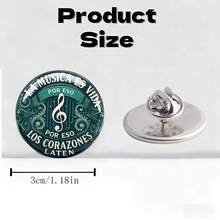 2DFLAT Spanish Music Themed Stainless Steel Brooch, Creative Music Note & Text Brooch "La Musica Es Vida", Vintage Music Lover Accessory, Decorative Pin - A - View 2