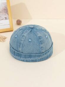 1 buah Topi Kulit Melon Cuci untuk Anak-anak, Beret Retro Tanpa Pinggiran Bergaya Hip-Hop - koboi - View 6