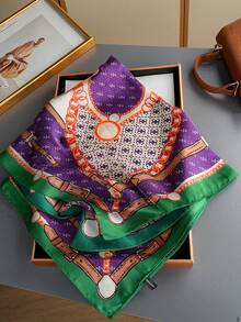 1pc New Floral Print Scarf, 70*70cm/27.56inch Square Silk-Like Scarf, Fashion Neckerchief Shawl, Casual Polyester Scarf For Women - Multicolor - View 4