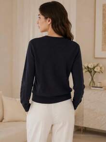 Women's Basic Modal Sweatshirt With Round Neck - Winter - Black - View 2