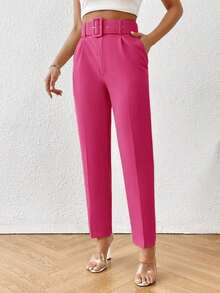 Pantalones entallados con cinturón - Rosa Fucsia - Ver 4