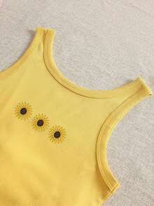 4 piezas Camiseta de mujer con cuello redondo bordada con pimiento picante y limón - Mostaza Amarilla 3 - Ver 4