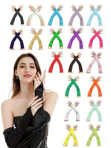 1 Pair Solid Color Satin Long Gloves, Retro Court Style Elegant Fingerless Gloves For Opera Party Night Out Weddings Birthday Party Stage Performances Cosplay And Evening Dress Accessories - A - View 2
