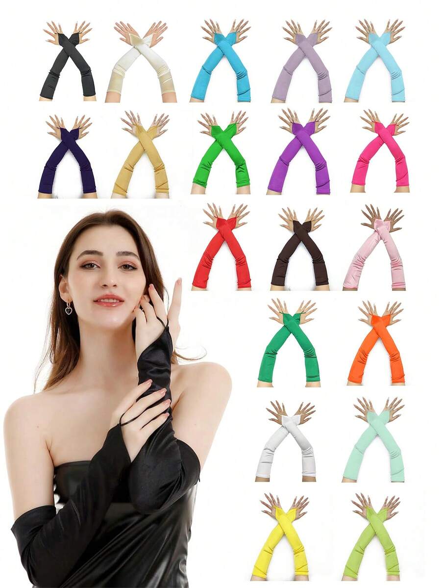 1 Pair Solid Color Satin Long Gloves, Retro Court Style Elegant Fingerless Gloves For Opera Party Night Out Weddings Birthday Party Stage Performances Cosplay And Evening Dress Accessories