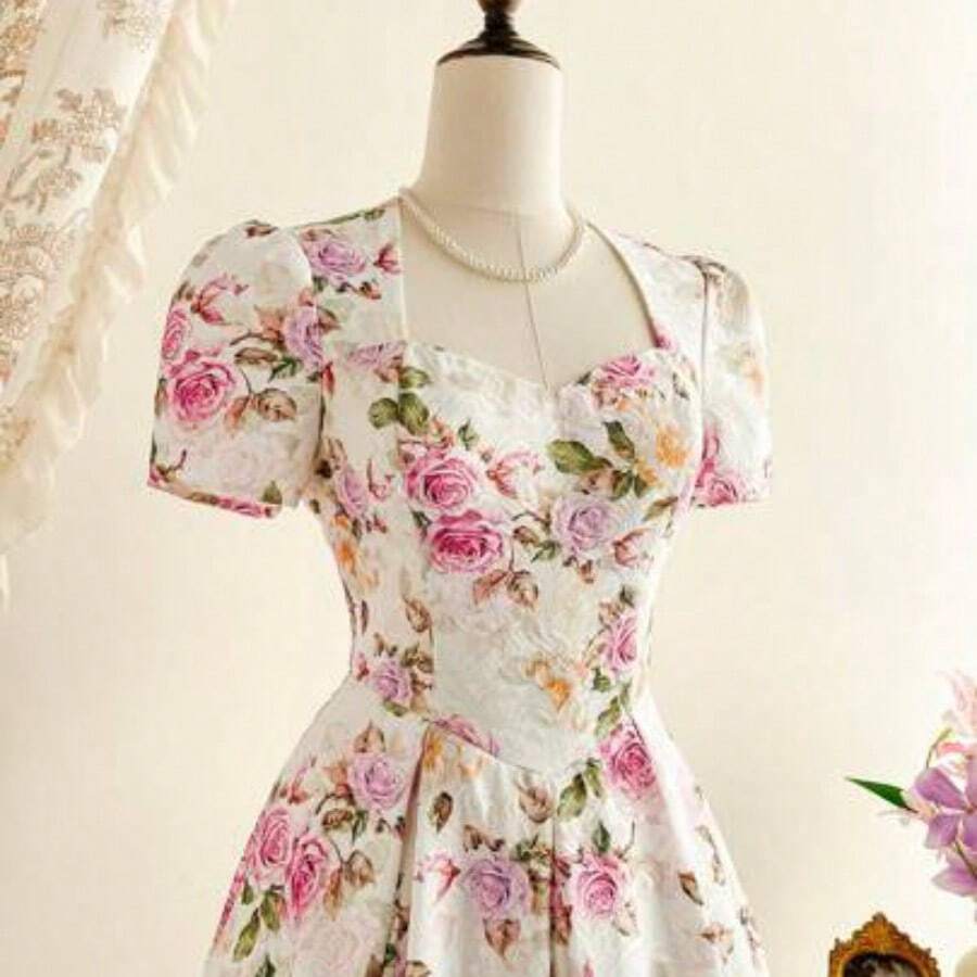 Vintage Elegant Women's Dress Jacquard Sweetheart Neck Casual Holiday Party Dress Summer Dresses For Women Summer Outfits Festival Outfits For Women Festival Dresses Mothers Day Outfit Elegant Dresses For Women Elegant Dresses For Party Elegant Party Dresses For Women Wedding Guest Dress For Women Graduation Dress Women Prom Dress Vacation Outfits Women Holiday Dresses Country Concert Outfit Country Dress For Women Blue Dress Retro Dress Vintage Dress Tea Party Dress For Elegant Women - Albaricoque - Ver 1