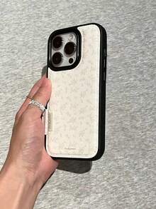 Ins 極簡皮革紋理手機殼，適用於 iPhone 17 Pro Max, 16, 15, 14, 13，花卉圖案，防摔保護套 - 白色 - 查看 2