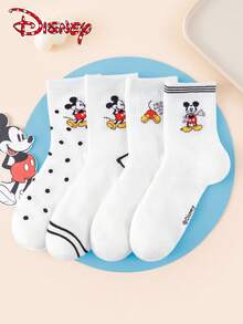 Disney 1/4/8 双装迪士尼米奇女士中筒袜 - 可爱英文字母条纹波点创意卡通图案 - 弹性好，时尚百搭，四季皆宜，成人礼物及日常穿着 - 彩色 - 查看 5