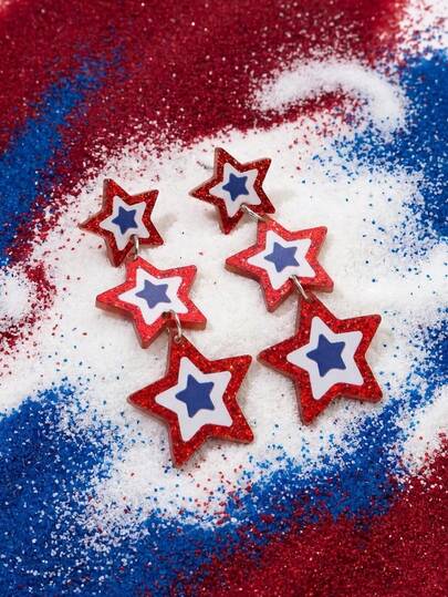 1pair Glittering Acrylic USA Flag Color Star Printed Drop Earrings For Women For American 250th Anniversary Independence Day Accessories Jewelry