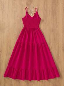 Vestido holgado de tejido suelto con espalda descubierta, deunicoloro y elegante, adecuado para fiestas, citas nocturnas, bodas, primavera/verano - Rosa Fucsia - Ver 2