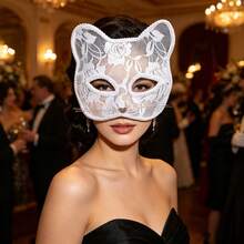 1 pièce Masque facial en dentelle de chat pour femme, décoration d'Halloween, accessoire de cosplay et de scène - Voir 6