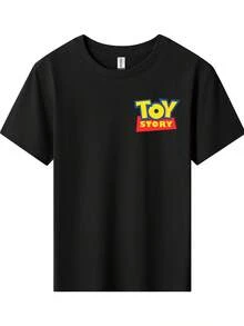 Disney Toy Story Characters Double-Sided Printed Pattern Suitable For Boys And Girls T-Shirts - Childrens Clothing Design Casual And Versatile Short Sleeve Style Comfortable Casual Wear For The Whole Year Ideal For Parties And Play Machine Washable - Kids Clothing Gifts Boys Short Sleeves - 黑色 - 查看 2