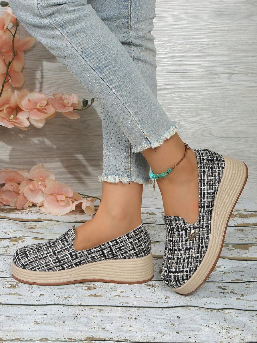 Women's Thick Sole Loafers, New Minimalist Versatile Slip-On Shoes, Fashion Lightweight Work Shoes, Wedge Casual Vacation Shoes - Grey - View 1