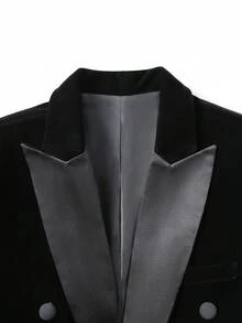 Áo đuôi tôm nhung, áo vest tuxedo nam dáng ôm, ve áo satin, hai hàng khuy, trang phục dạ hội kiểu Anh. - màu đen - Xem 4
