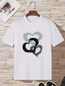 Camiseta de mujer con estampado de letras, holgada y casual, con diseño estampado, sencilla y elegante. - Blanco - Ver 3