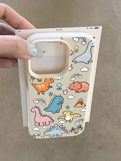 1pc Beige Dinosaur Animal Pattern TPU Protective Case With Lanyard, Compatible With IPhone, Creative Anti-Fall Phone Cover