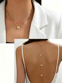 1 Cadena de espalda con colgante de mariposa dorada, estilo de cadena de cuentas para banquete de señora, cantidad de cuentas aleatoria - Amarillo Oro - Ver 1