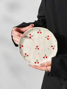1pc/2pcs/4pcs 6-Inch Handmade Ceramic Plate, Underglaze Painted Cherry Cake Plate, Dessert Plate, Breakfast Bread Plate, Fruit Plate, Snack Plate, Nut Plate, Appetizer Plate, Also Can Be Used As Bone Dish, Suitable For Gatherings, Hotels, Elegant Gifts, Microwave, Oven, Dishwasher - Multicolor - View 11