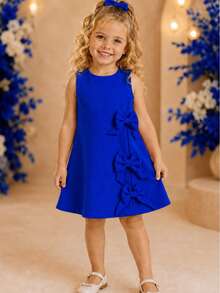 Children's Dress Blogger Elegant Charming Girl Details In Bows On The Sides Fashion Look Light Perfect Comfortable Sophisticated Party Outing Gift Usual Fashion Comfortable Mini Diva Loose  Delicate Versatile Practical Photo Shoot Fashion Skirt Flared - 寶藍色 - 查看 2