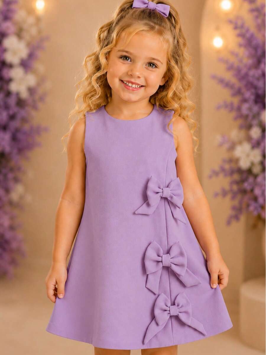 Children's Dress Blogger Elegant Charming Girl Details In Bows On The Sides Fashion Look Light Perfect Comfortable Sophisticated Party Outing Gift Usual Fashion Comfortable Mini Diva Loose Delicate Versatile Practical Photo Shoot Fashion Skirt Flared - 紫丁香色 - 查看 1