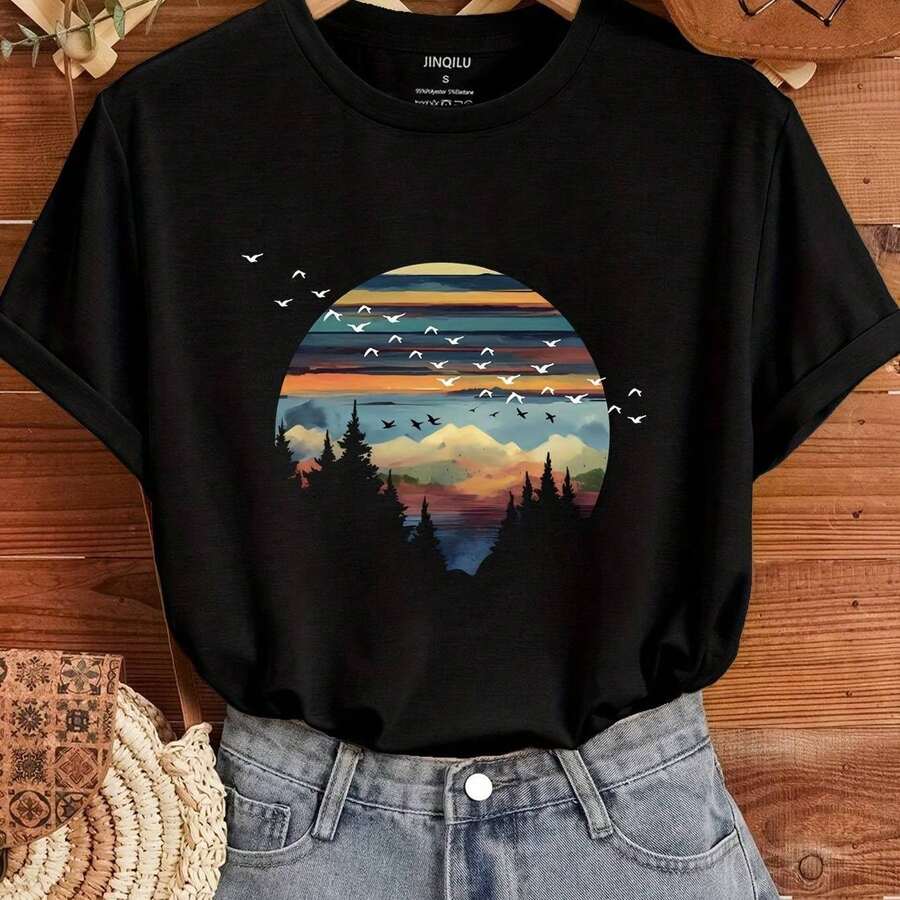 Camiseta para Mujer con Estampado de Diente y Pasta Dental, Manga Corta - Negro - Ver 1