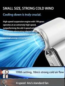 Ventilador portátil de mano mini, ventilador personal de alta velocidad de 199 velocidades y 16,900 RPM con pantalla LED, recargable por USB, con cordón, adecuado para maquillaje, viajes, exteriores, regalo para mujeres y niñas, rosa - Soporte de Mano - Ver 7