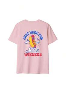 New Women's Summer T-Shirt, Simple And Fun, With Hot Dog Bun Print, Round Neck, Short Sleeve, Casual For Daily Wear, Modern And Versatile, White - 粉色 - 查看 4