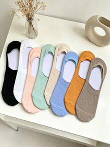1/5 Pairs (Random Delivery) Women's Multi-Color Diamond Grid Mesh Breathable Anti-Slip Silicone Invisible Boat Socks, Suitable For Students, Daily Commute, Low-Top Shoes - Multicolor - View 8